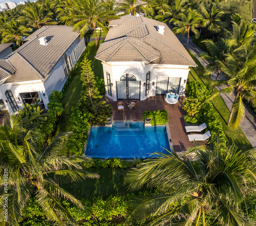 Aerial view of Non Nuoc Beach in Da Nang, Vietnam photo