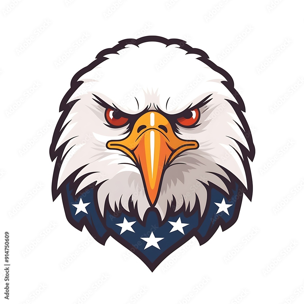 Close-Up Portrait of a Bald Eagle With an American Flag Bandana Close-Up Portrait of a Bald Eagle With an American Flag Bandana