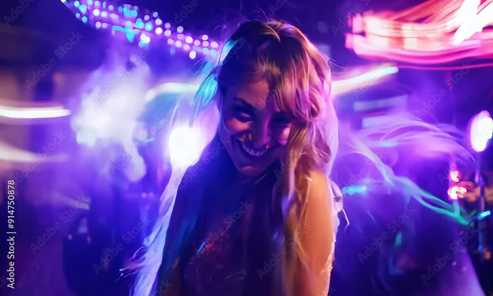 Joyful woman dancing at a lively party with ai generated.
