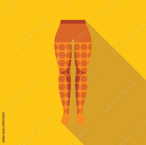 Woman legs in colorful tights with polka dot pattern, fashion icon on yellow background