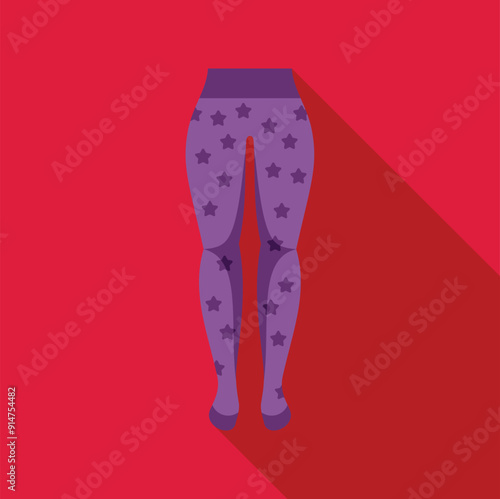 Purple leggings with stars are being modelled on a red background