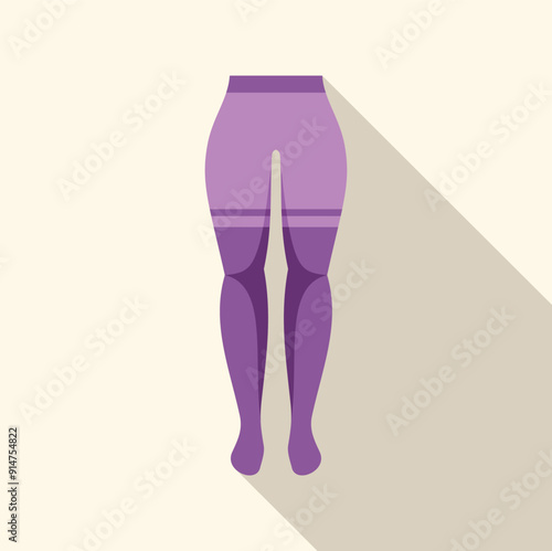 Woman legs wearing purple tights, a flat design illustration with long shadow on a light background