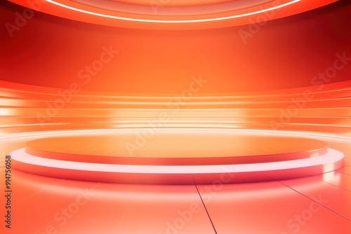 Abstract orange podium with neon light.