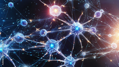  A stunning visual illustration of a digital neural network, featuring interconnected glowing neurons and synapses.