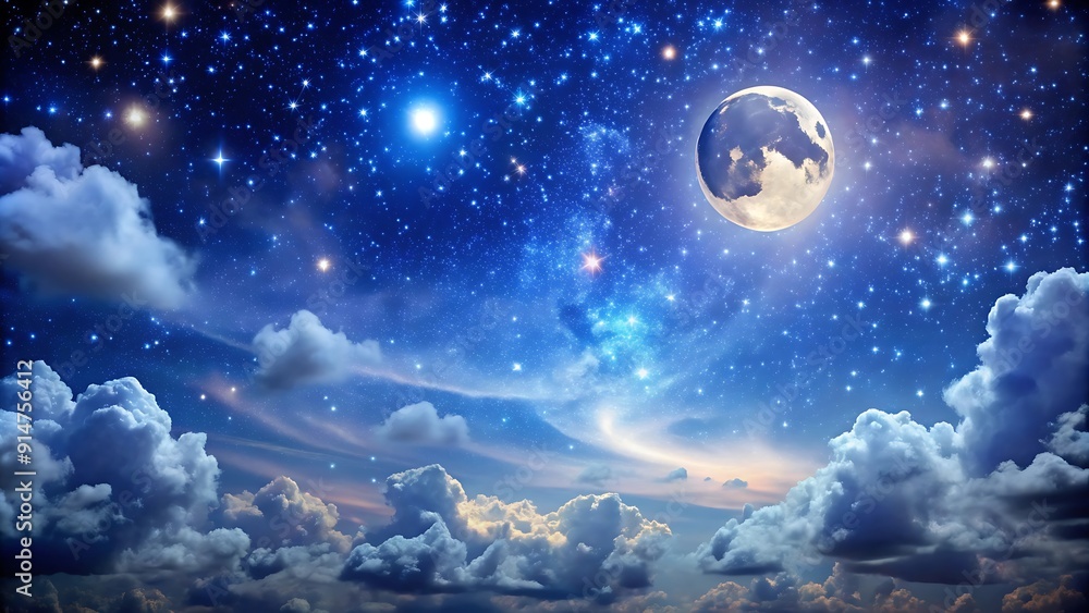 Fototapeta premium Night Sky With Stars and Moon.