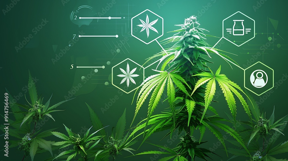 Cannabis Plant with Digital Icons of Research, Science, and Healthcare ...