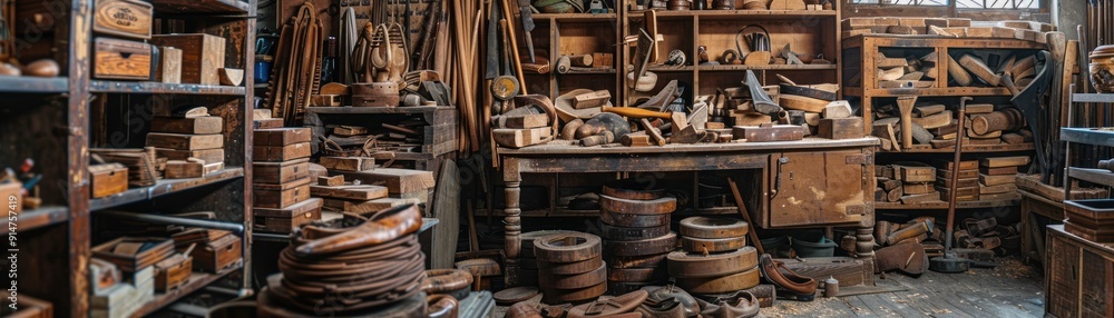 A workshop full of tools and materials. A workshop full of tools and materials.