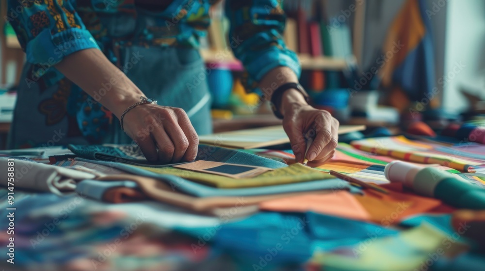Obraz premium Designer Choosing Fabrics.