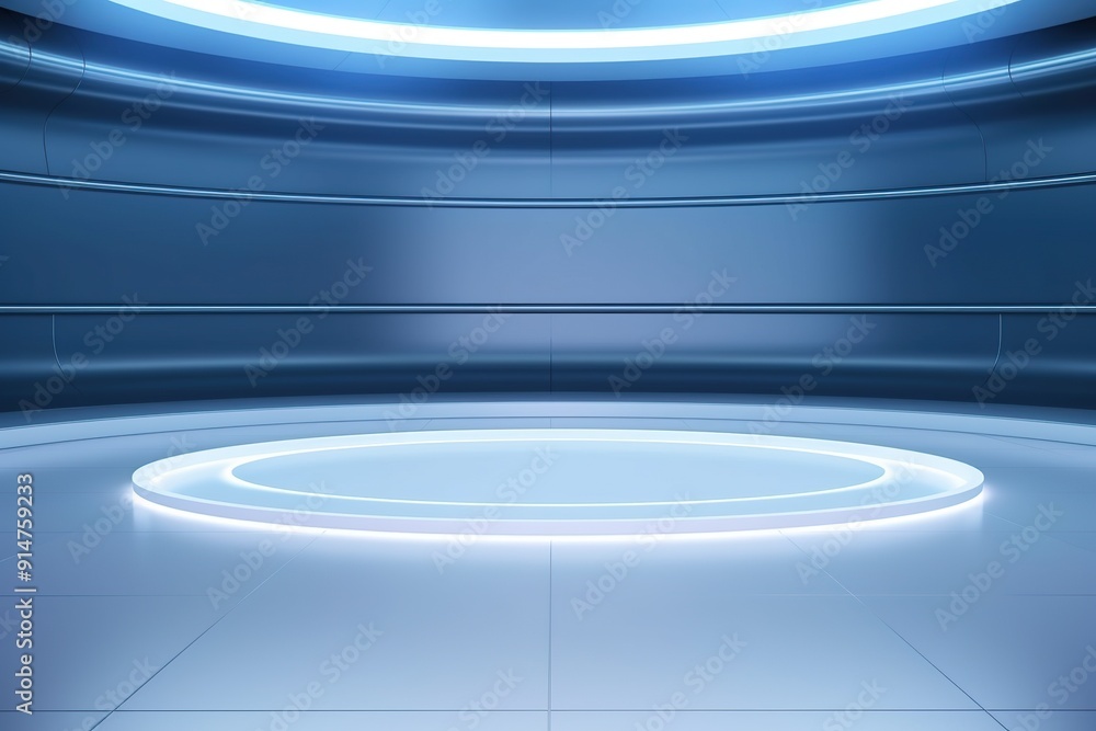 Futuristic blue and white podium with glowing light. Futuristic blue and white podium with glowing light.