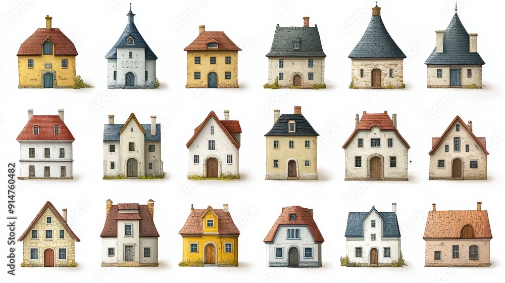 Colorful Miniature Houses Arrayed in a Grid Colorful Miniature Houses Arrayed in a Grid