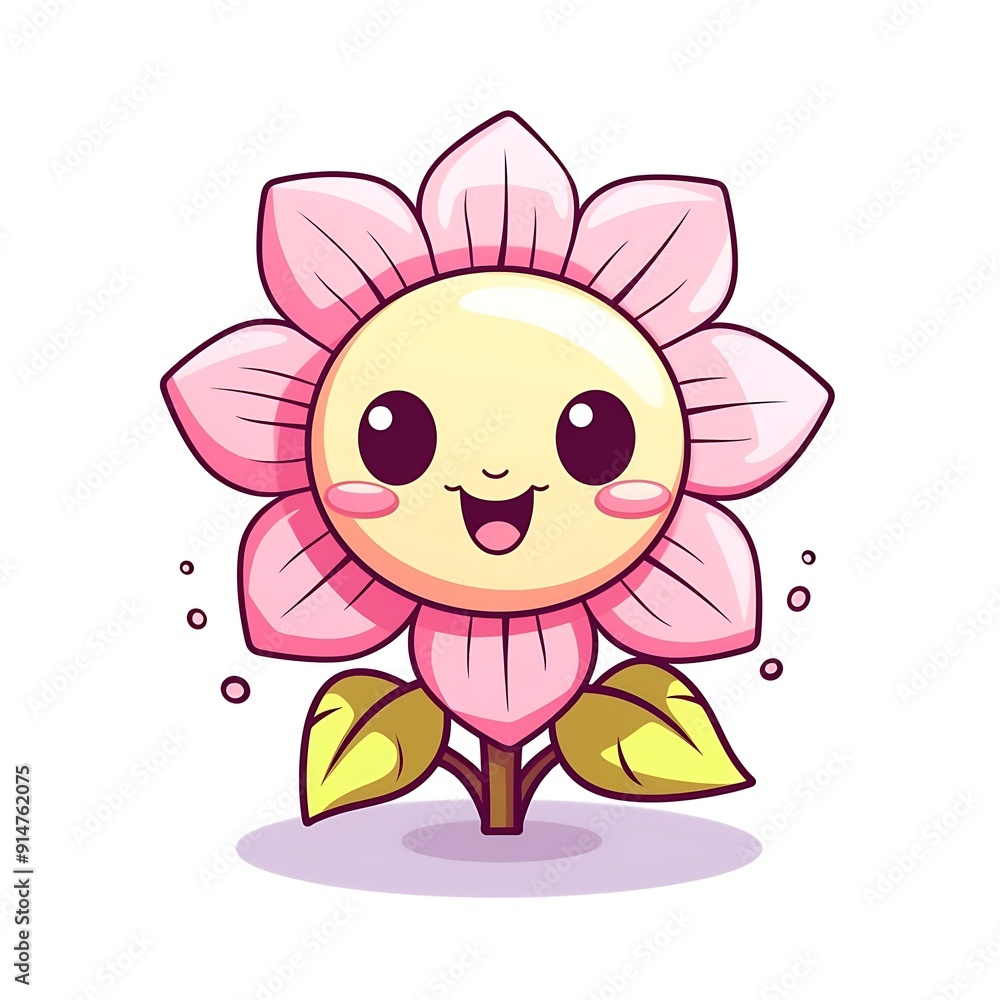 Cartoon Pink Flower With Smiling Face Illustration Cartoon Pink Flower With Smiling Face Illustration