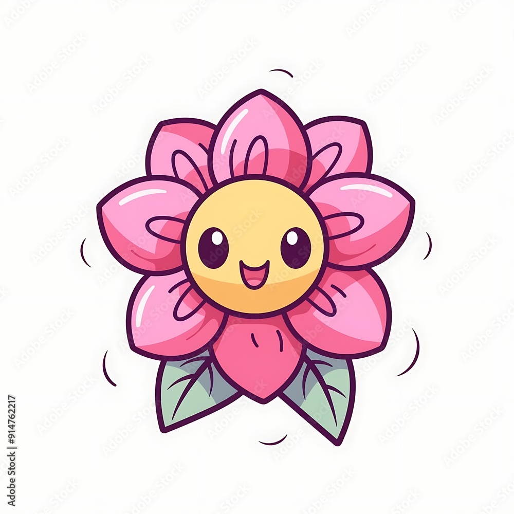 Smiling Pink Flower Cartoon Illustration Smiling Pink Flower Cartoon Illustration