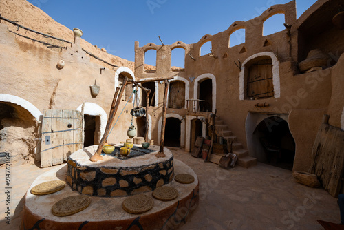 Courtyard in a traditional Berber house in Sahara Desert. Matmata. Tunisia photo