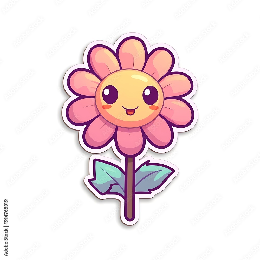 Smiling Pink Flower Cartoon Illustration Smiling Pink Flower Cartoon Illustration