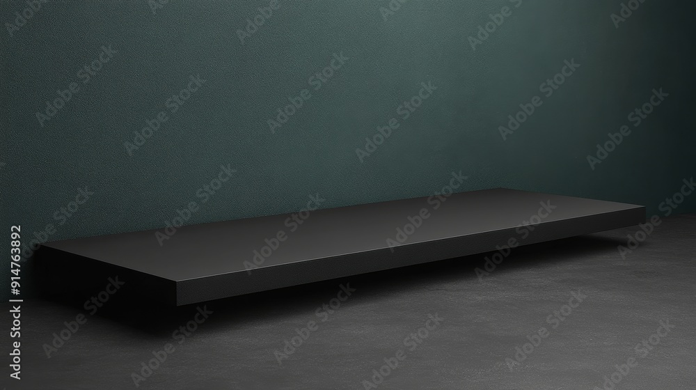 Minimalist Black Shelf Against Dark Green Wall Minimalist Black Shelf Against Dark Green Wall