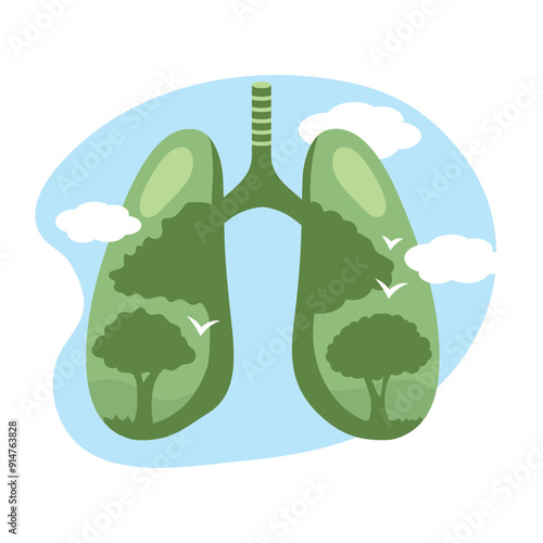 lungs with green trees clean air