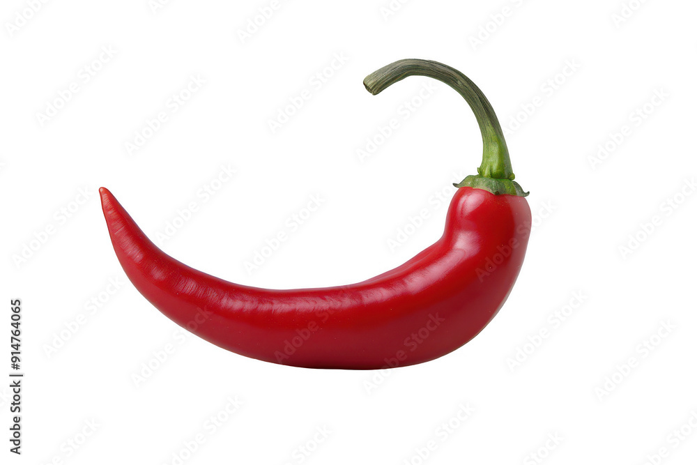A red pepper is shown with its stem pointing up A red pepper is shown with its stem pointing up