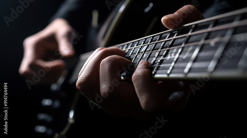 A person is playing a guitar with their fingers. Concept of creativity and passion for music