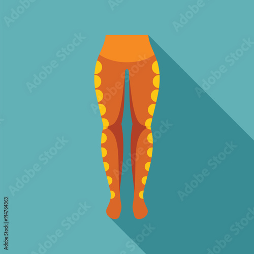 Orange compression tights promoting blood circulation in legs, flat style