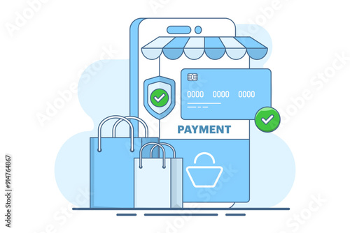 E-commerce checkout page concept with payment method in shopping cart, secure payment gateway. Select and activate a suitable mobile payment method for a seamless online shopping experience. vector.
