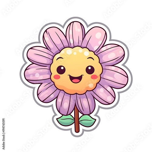 Cartoon Purple Flower With Happy Smiling Face