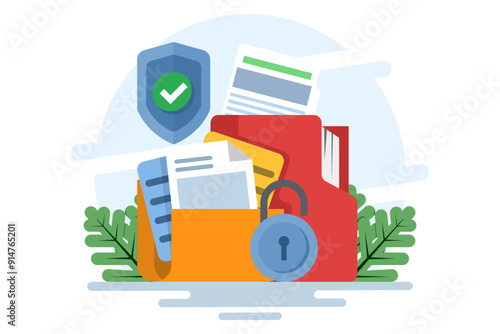 Data security and privacy concept. File protection. Safe confidential information. Document data secures locked secret access. privacy protection, personal secret digital electronic lock. vector.