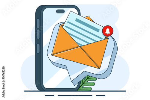Concept of Email inbox or new email notification. email notification on laptop, email message on device screen. Message reminder concept. Newsletter on computer. Vector illustration in flat style.