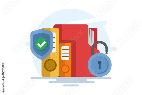 Data security and privacy concept. File protection. Safe confidential information. Document data secures locked secret access. privacy protection, personal secret digital electronic lock. vector.