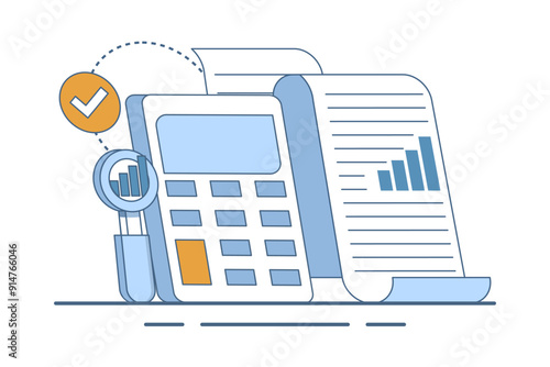 Performance data analysis concepts, investment reports, marketing studies, audition services, Statistics and analytics concepts, business performance reports, marketing research services. flat vector.