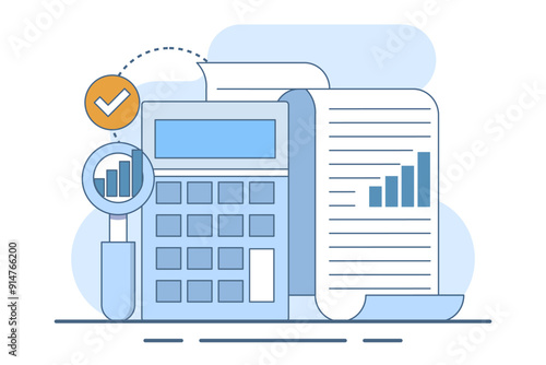 Performance data analysis concepts, investment reports, marketing studies, audition services, Statistics and analytics concepts, business performance reports, marketing research services. flat vector.