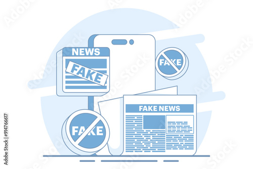 fake news concept, fake information in online news, Press, junk news content, Disinformation in newspapers, fake news online, false information, hoaxes in social media, flat vector illustration.