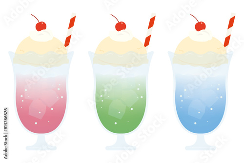 メロンソーダ　クリームソーダ　かわいい　イラスト
