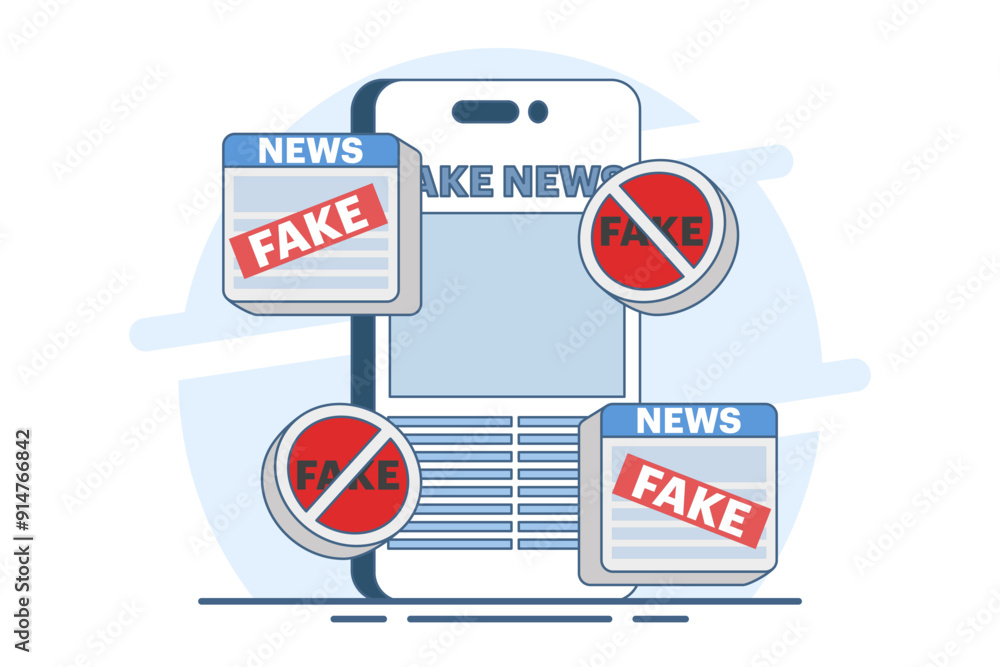 fake news concept, fake information in online news, Press, junk news content, Disinformation in newspapers, fake news online, false information, hoaxes in social media, flat vector illustration. fake news concept, fake information in online news, Press, junk news content, Disinformation in newspapers, fake news online, false information, hoaxes in social media, flat vector illustration.