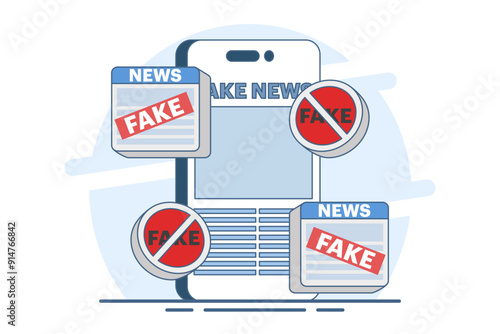 fake news concept, fake information in online news, Press, junk news content, Disinformation in newspapers, fake news online, false information, hoaxes in social media, flat vector illustration.