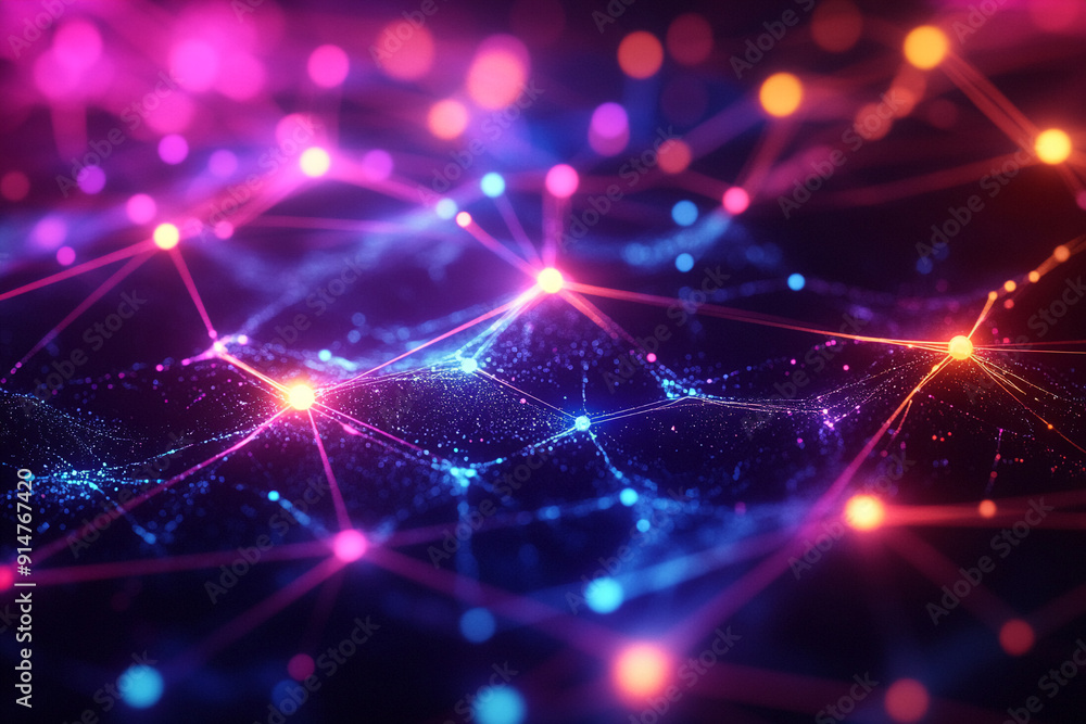 Abstract representation of endogenous growth theory as a glowing neural network, vibrant neon lines, complex connections, digital illustration. Abstract representation of endogenous growth theory as a glowing neural network, vibrant neon lines, complex connections, digital illustration.