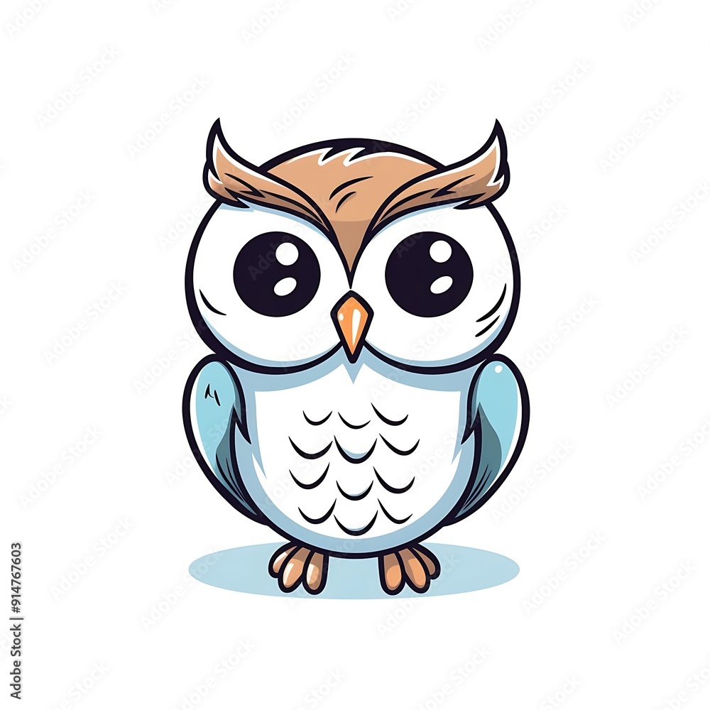 Cartoon Owl With Large Eyes and Feathery Wings Cartoon Owl With Large Eyes and Feathery Wings