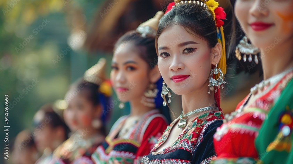 Young Women in Traditional Asian Attire with Elaborate Jewelry Young Women in Traditional Asian Attire with Elaborate Jewelry