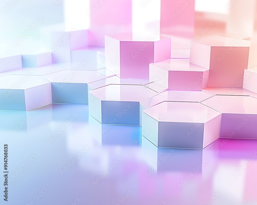 Soft pastel gradients spread over geometric hexagons, casting gentle reflections in a minimalist setting. Soft pastel gradients spread over geometric hexagons, casting gentle reflections in a minimalist setting.