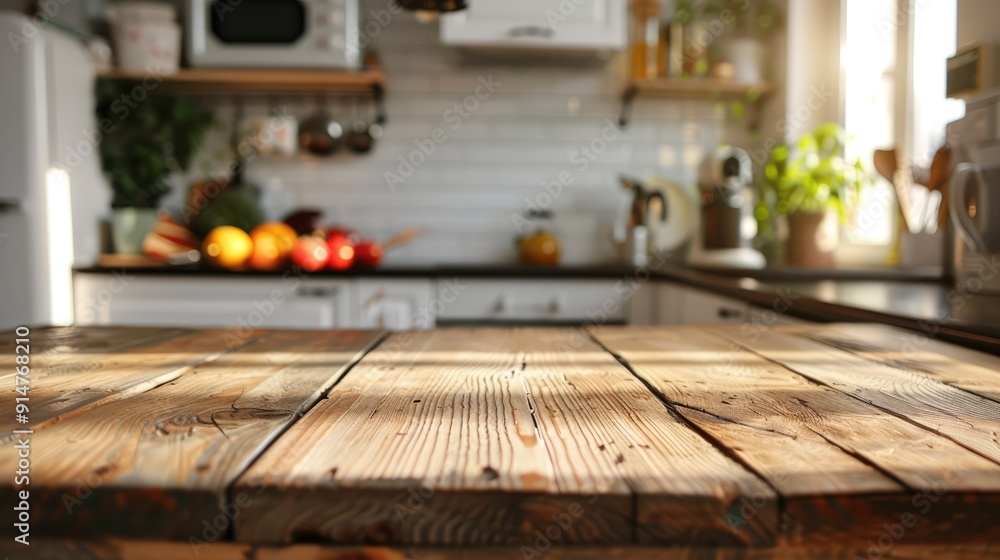 Free space table with blurred kitchen background Free space table with blurred kitchen background