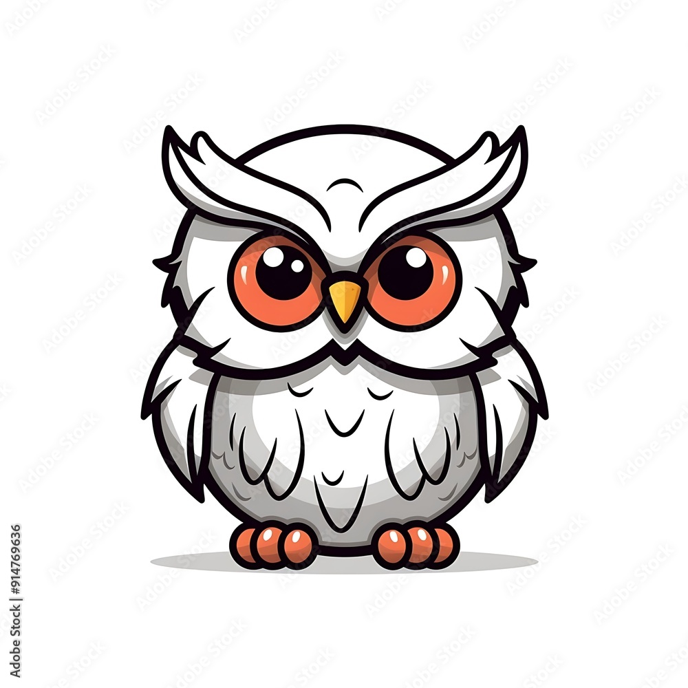 Fototapeta premium A Cartoon White Owl With Orange Eyes and Feet