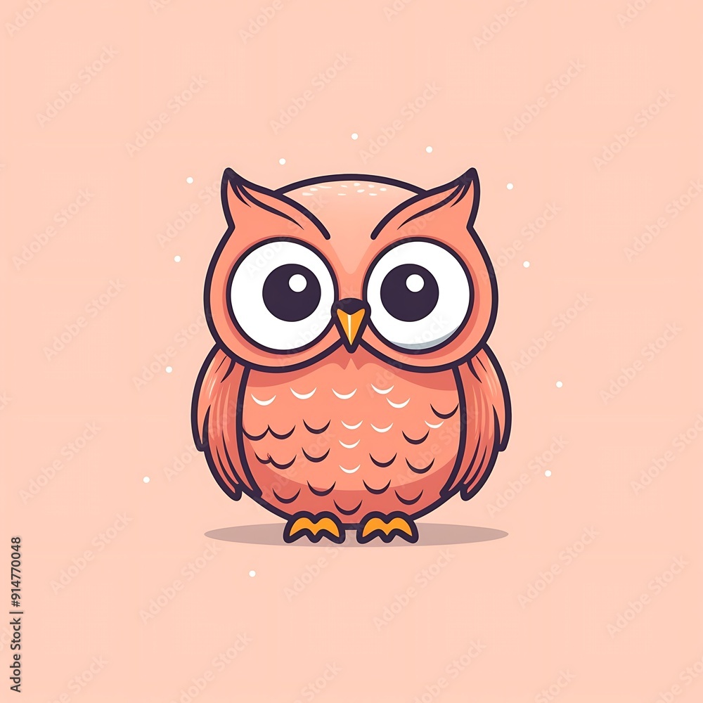 Cute Pink Cartoon Owl Illustration on Pink Background Cute Pink Cartoon Owl Illustration on Pink Background