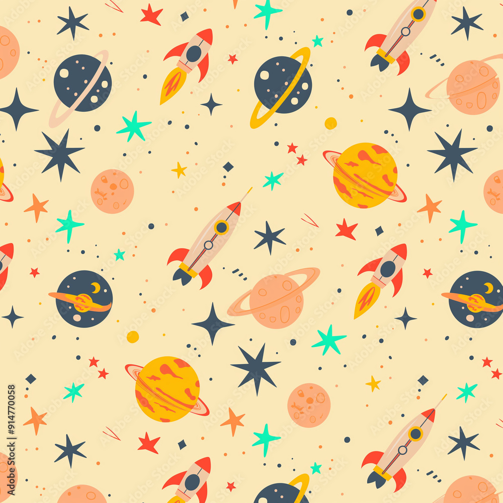 Colourful Space Rocket Galactic Wonder Seamless Pattern Collection Digital Download Colourful Space Rocket Galactic Wonder Seamless Pattern Collection Digital Download