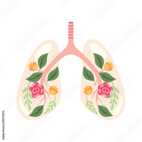 clean air lungs with flowers and leaves