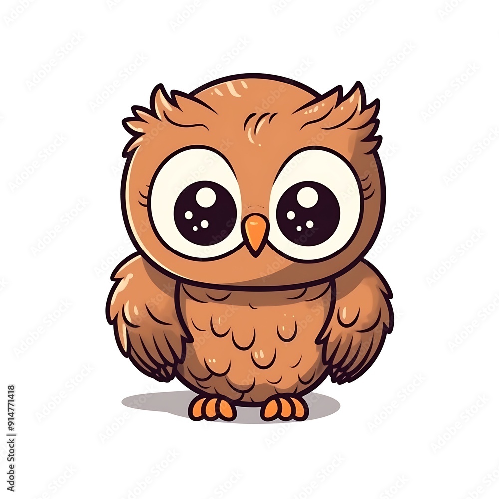 Cute Brown Owl With Big Eyes Cartoon Illustration Cute Brown Owl With Big Eyes Cartoon Illustration