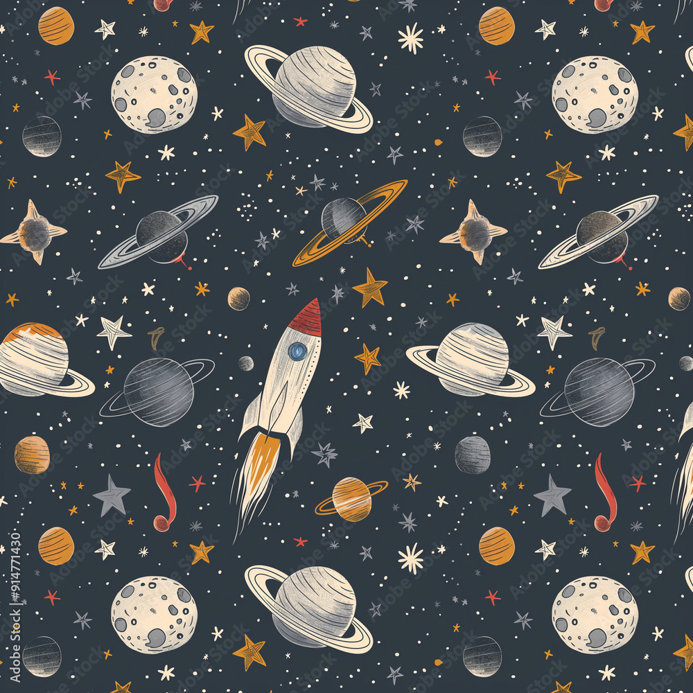 Colourful Space Rocket Galactic Wonder Seamless Pattern Collection Digital Download Colourful Space Rocket Galactic Wonder Seamless Pattern Collection Digital Download