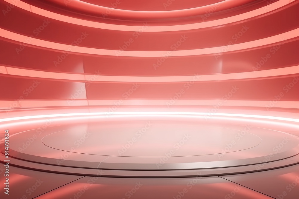 Abstract red and white circular background with a platform for product display. Abstract red and white circular background with a platform for product display.