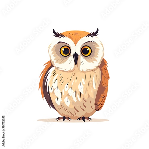 A Cartoon Brown Owl With Yellow Eyes Looking Forward