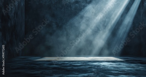 Dark Concrete Room with Light Beams