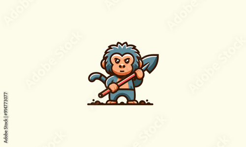 monkey character holding a hoe vector illustration mascot design