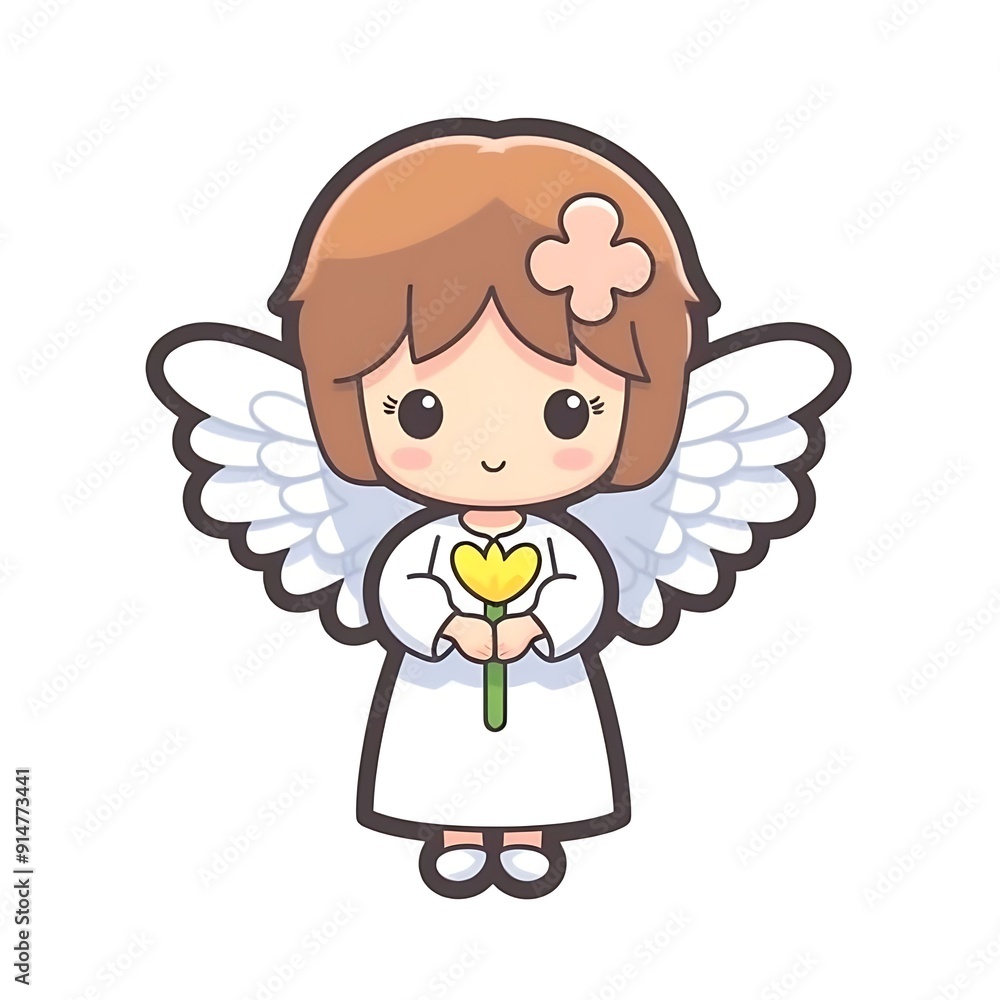 Cute Cartoon Angel Holding A Flower Cute Cartoon Angel Holding A Flower